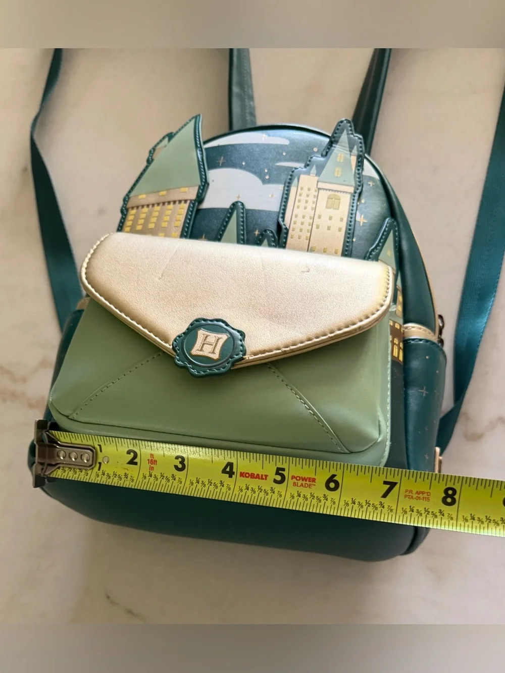 Harry Potter - GOLDEN HOGWARTS CASTLE 10” Faux Leather Mini Backpack, LOUNGEFLY
